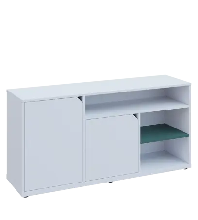 KU2-15DN3 L skříňka nízká 2-dveřová, nika, 740x1522x400, provedení levé, korpus a dvířka bílá sněžná/police světle petrolejová